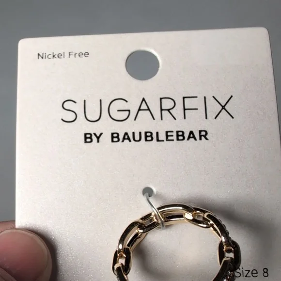 Sugarfix by Bauble Bar Gold Tone Chain Link Ring with Crystals Size 8 - Picture 3 of 5
